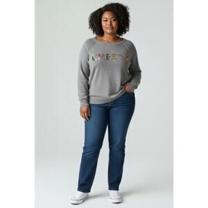 New Torrid Pullover Crew Raglan Sparkle Cheers Lightweight Sweater Gray Size 2